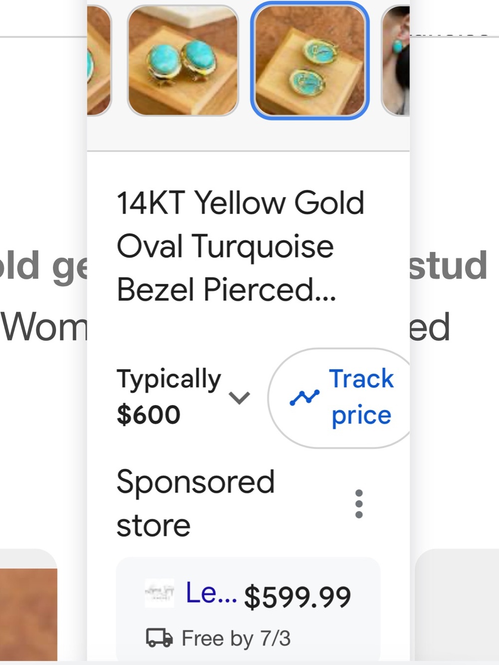 14 karat yellow, gold, blue turquoise earrings - Picture 4 of 14